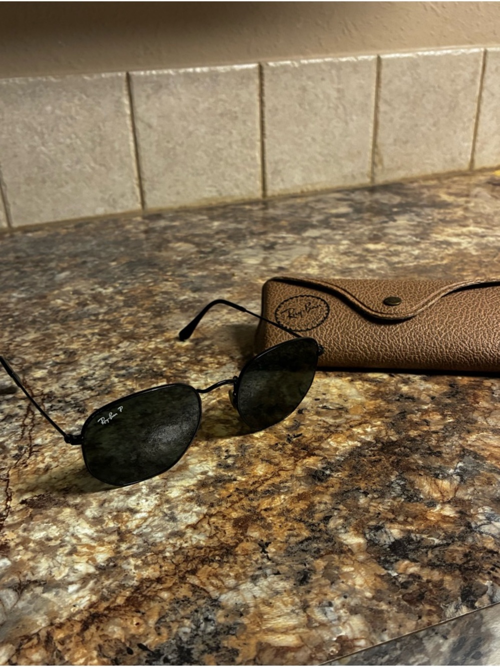 Ray-Ban Black Metal Oval Sunglasses with Brown Case